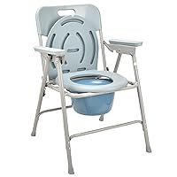 Folding Steel Portable Toilet, Bedside Commode Chair 3-in-1 Potty Chair Standard Seat Supports Up to 330lbs Commode Chair for Toilet for Camping, Seniors, Easy Cleaning, Tool-Free Assembly