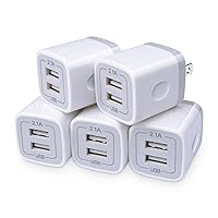 USB Charger Wall Plug, FiveBox 5Pack 2.1Amp Fast 2Ports USB Wall Charger Power Adapter Charging Block Base Charger Brick Charger Cube Charger Box Compatible iPhone 15 14 13 12 11 Xs XR X 8 7, Android