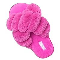 JIASUQI Cross Open Toe Fuzzy Fluffy House Slippers for Women Cozy Memory Foam Plush Criss Cross Furry Slides Slippers
