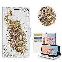 STENES Bling Wallet Phone Case Compatible with Samsung Galaxy A14 5G Case - Stylish - 3D Handmade Peacock Design Magnetic Wallet Stand Leather Cover Case - Bling