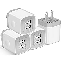 Wall Charger,4-Pack 2.1A Dual Port USB Power Adapter Plug Charging Block Cube for Phone 8/7/6 Plus/X, Pad, Samsung Galaxy S5 S6 S7 Edge,LG, Android (White)