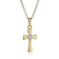 Amazon Essentials Children's 14k Gold-Filled Petite Diamond Cross Pendant Necklace, 15