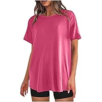 Womens Oversized Yoga T-Shirts Crewneck Short Sleeve Summer Athletic Boyfriend Tees Shirt Loose Fit Y2K Solid Tops