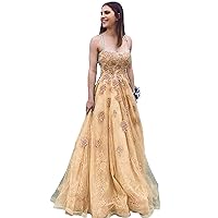 Women's Halter Lace Applique Prom Dresses Tulle Long Evening Formal Gowns