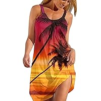 Women Sleeveless Strapless Spaghetti Strap Dress Dress for Women Boat Neck Beach Hawaiian Midi Dress
