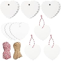 300 Pieces Valentine's Day Gift Tags Heart Shape Kraft Paper Tags Hang Label Hanging Decoration with Strings for Valentine's Party DIY Wrapping Supplies (White)