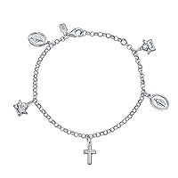 Bling Jewelry Protection Religious Medal Multi Virgin Mary Cross Angels Dangle Charm Bracelet For Women For Teen .925 Sterling Silver