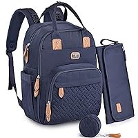Dikaslon Diaper Bag Backpack with Portable Changing Pad, Pacifier Case and Stroller Straps, Large Unisex Baby Bags for Boys Girls, Multipurpose Travel Back Pack Moms Dads, Navy Blue