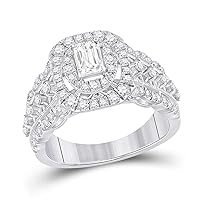 The Diamond Deal 14kt White Gold Emerald Diamond Halo Bridal Wedding Engagement Ring 1-1/3 Cttw