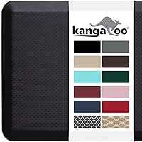 KANGAROO Thick Ergonomic Anti Fatigue Cushioned Kitchen Floor Mats, Standing Office Desk Mat, Waterproof Scratch Resistant Topside, Supportive All Day Comfort Padded Foam Rugs, 32x20, Black
