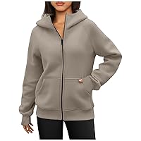 Cute Drawstring Zip Up Solid Color Hoodies For Women With Pocket Autumn Fashion Casual Long Sleeve Jacket Oversized