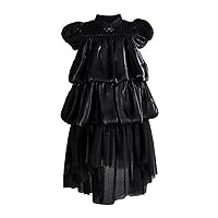 Girls' Summer Dress Solid Color Princess Dress Bubble Sleeve Tiered Sarong Dress for 4 to 13 Years Old Long