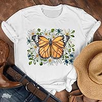Fashion Trend Women Ladies Cartoon Butterfly Floral Elegant Autumn Summer T-Shirt (Color : GJS24909, Size : XXXL)