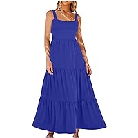 Vacation Dresses for Women 2024 Summer Tank Dress Sleeveless Flowy Tiered Maxi Dress with Pockets Casual Beach Long Sundress