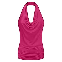 NE PEOPLE Women's Halter Neck Top - Draped Front Sexy Backless Tank Top Blouse S-3XL