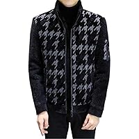 Autumn Winter Men Houndstooth Wool Blends Jacket Stand Collar Zipper Windbreaker Casual Business Trench Coat