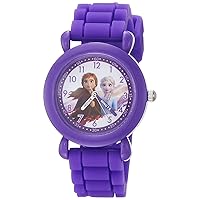 Disney Frozen 2 Elsa,Anna Grils' Purple Plastic Time Teacher Watch, Purple Silicone Strap, WDS000824