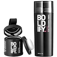 Hair Fiber (Black) + Hairline Powder (Black): Boldify Build & Conceal Bundle - Undetectable Hair Thickener for Fine Hair, Instant Stain-Proof Root Touchup Powder, For Men & Women