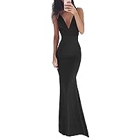 Andongnywell Women Sexy Backless Prom Dress Spaghetti Strap Evening Long Dress Sleeveless V-Neck Mermaid Party Gowns