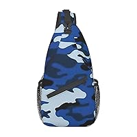 Blue Camo Sling Backpack, Multipurpose Travel Hiking Daypack Rope Crossbody Shoulder Bag