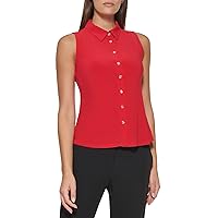 Tommy Hilfiger Women's Classic Collared Button Front Sleeveless-Knit Top