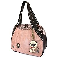 CHALA Handbags Dust Rose Shoulder Purse Tote Bag with Dog Key Fob/coin purse (Pug)