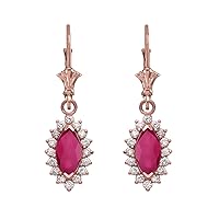 DIAMOND AND RUBY ROSE GOLD DANGLING EARRINGS