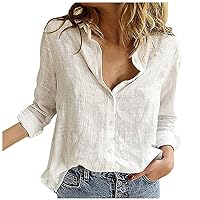 Women's 2024 Loose Fit Linen Gauze Tops Trendy Casual Crinkle Gauze Summer Shirts Solid Button Down 3/4 Sleeve Club