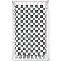 Checkered Themed Fitted Crib Sheet,Standard Crib Mattress Fitted Sheet Polyester Toddler Bed Mattress Sheets-Crib Mattress Sheet or Toddler Bed Sheet, 28“ x52“,White Grey