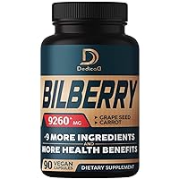 10in1 Bilberry Extract for Eyes Supplement 9260mg - 3 Month Supply with Grape Seed, Carrot, Elderberry, Eyebright & More - 90 Capsules - Vision Supplement