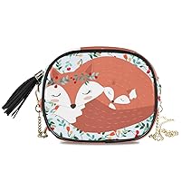 ALAZA PU Leather Small Crossbody Bag Purse Wallet Ute Animal Fox Print Floral Cell Phone Bags with Adjustable Chain Strap & Multi Pocket