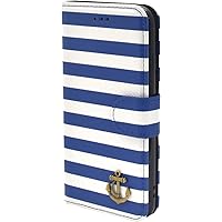 PLATA for iPhone 6 / iPhone 6s / iPhone 7 / iPhone 8 Case Marine Border Case Anchor Vintage Antique Parts Wallet Case Stand Cover [ Blue ]