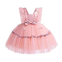 Infant Toddler Girls Tutu Dress Multi-Layered Flying Sleeve Princess Dress High Waist Netting Lining Tulle Dress