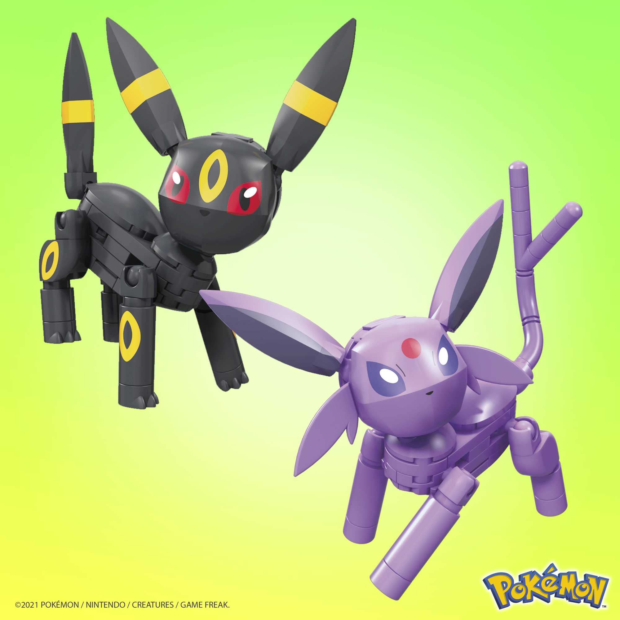 MEGA Pokémon Action Figure Building Toys, Umbreon & Espeon With 122 Pieces, 2 Poseable Characters, 4 Inches Tall, Gift Idea For Kids