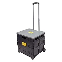 dbest products Quik Cart Collapsible Rolling Crate on Wheels for Teachers Tote Basket 80 lbs Capacity, Made from Heavy Duty Plastic and Used as a Seat, Grey