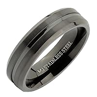 Custom Engraved Black Plated Stainless Steel Brushed, Brushed Center Groove Beveled Edge or Brushed Pipe Style 4mm, 6mm or 8mm Band Ring