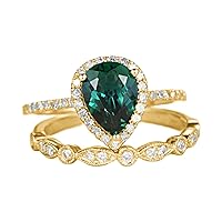 MRENITE 10K 14K 18K Gold Emerald Rings Set for Women Simulated Emerald Classic Design Engrave Name Size 4 to 12 Anniversary Birthday Jewelry Gifts for Her