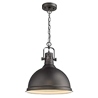 Emliviar 14 inch Farmhouse Ceiling Pendant Light, Vintage Metal Hanging Light with Dome Shade, Oil Rubbed Bronze Finish, 4054L ORB