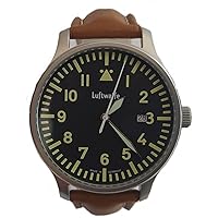 Luftwaffe Noctilucent Pilot Watch Stainless Steel 3H84 Pilot Watch Dial Black, brown, Strap.