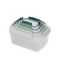 Nest Lock, 5 Piece Plastic Food Storage Container set with lids, Leak Proof, Airtight, Space Saving, Kitchen Storage - Sage Green