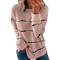Fall Blouses For Women 2023 Casual Loose Striped Long Sleeve Pullover Tops Plus Size Crewneck Sweatshirt Shirts