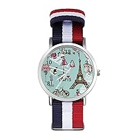 Paris Symbols Women's Watch with Braided Band Classic Quartz Strap Watch Fashion Wrist Watch for Men