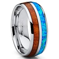 Metal Masters Co. Men's Tungsten Carbide Wedding Band Ring Blue Simulated Opal Real Koa Wood Inlay Comfort-Fit 8MM