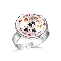 Animal Faces Set Dog Adjustable Rings for Women Girls, Stainless Steel Open Finger Rings Jewelry Gifts