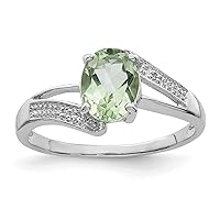 925 Sterling Silver Polished Rhodium Green Amethyst and Diamond Ring Size N 1/2 Measures 2mm Wide Jewelry for Women