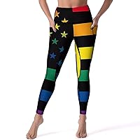 LGBTQ Gay Pride Love Rainbow Flag Women's Yoga Pants Leggings with Pockets High Waist Compression Workout Pants