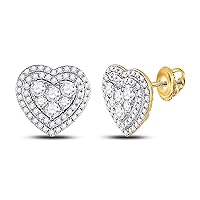 The Diamond Deal 14kt Yellow Gold Womens Round Diamond Heart Cluster Earrings 1 Cttw