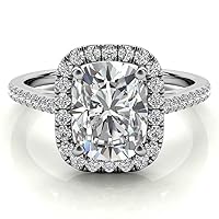 Nitya Jewels 3.50 CT Cushion Colorless Moissanite Engagement Ring for Women/Her, Wedding Bridal Ring Sets, Eternity Sterling Silver Solid Gold Diamond Solitaire 4-Prong Sets for Her
