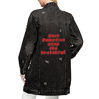 Save Palestine Ladies' Denim Jacket - Slogan Women's Denim Jacket - Unique Denim Jacket