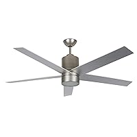 Luminance Vento Modern LED Ceiling Fan with Remote | 56 Inch Contemporary Fixture with 5 Reversible Blades | Silver Geometric Design with Downrod for Overhead Hanging Satin Nickel